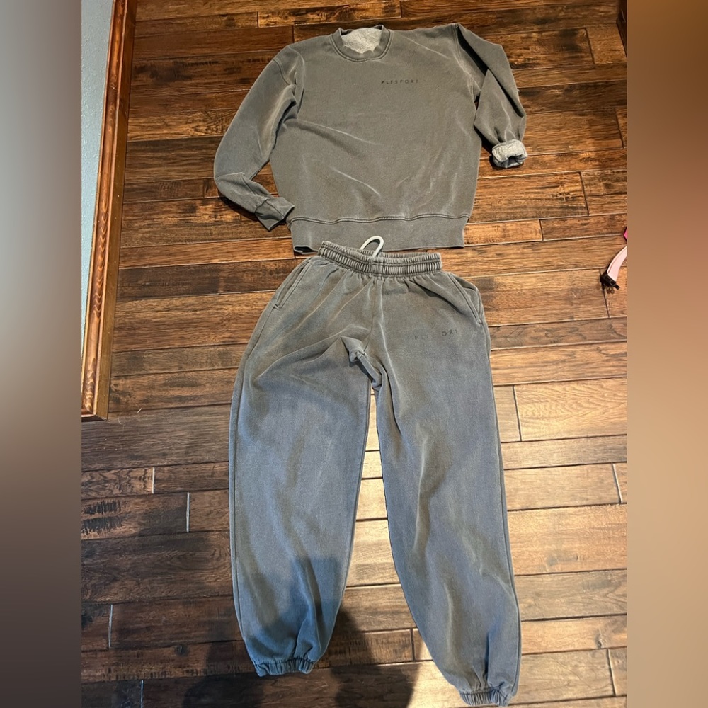 PrettyLittleThing Washed Grey Track Pants & Sweatshirt Set